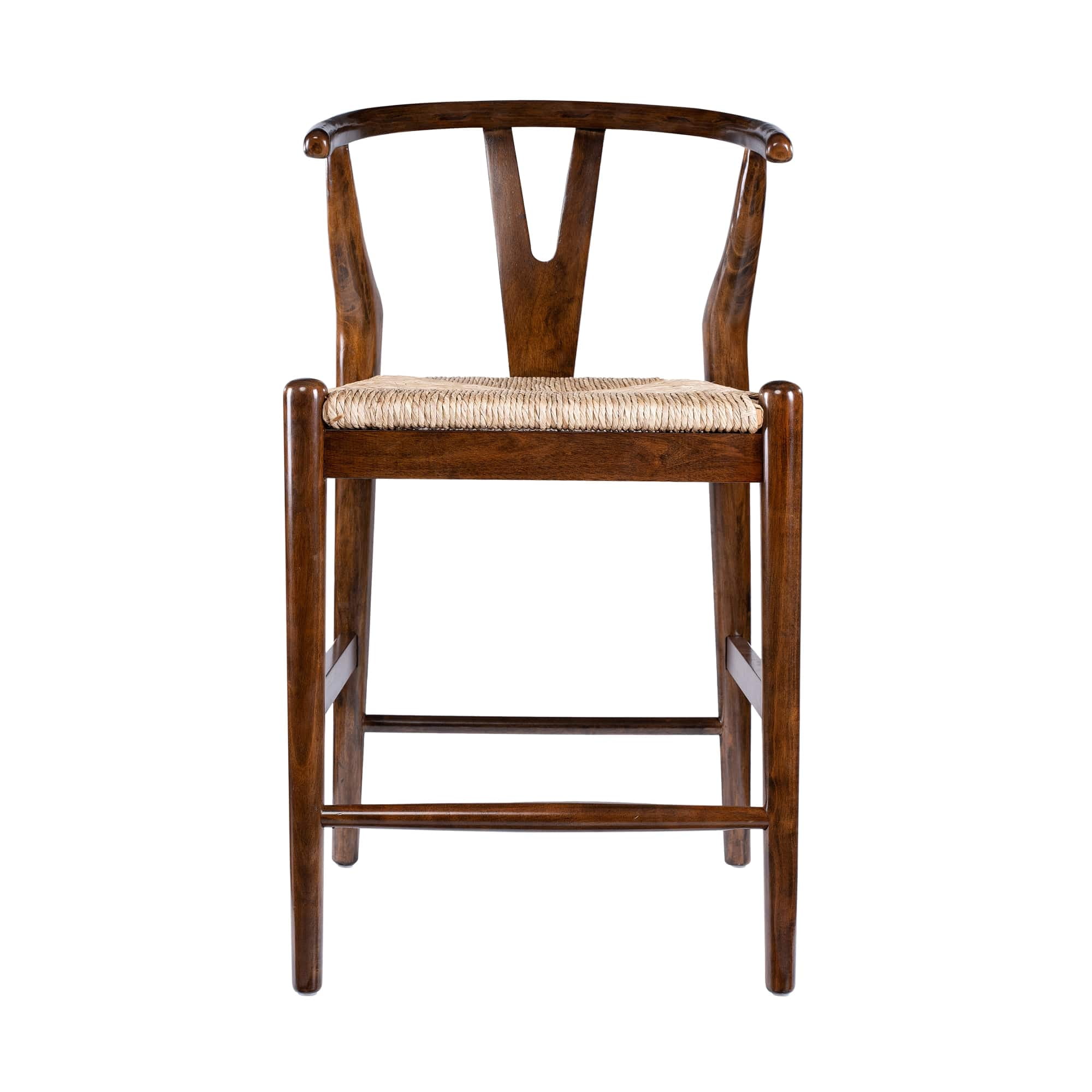 Boraam Wishbone Counter Height Bar Stool with Woven Rush Seat in Cappuccino Finish