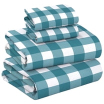 Ruvanti Flannel Sheets Full Size - 100% Cotton Brushed Flannel Bed Sheet Sets - Deep Pockets 16 inches (Fits up to 18") - All Seasons Breathable & Super Soft - Warm & Cozy - 4 Pcs - Dark Teal Plaid