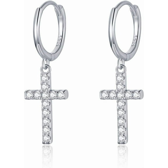 925 Sterling Silver Cross Dangle Drop Earrings Cross Huggie Hoop Earrings Jewelry Dainty Cross Hoop Earrings for Women Men