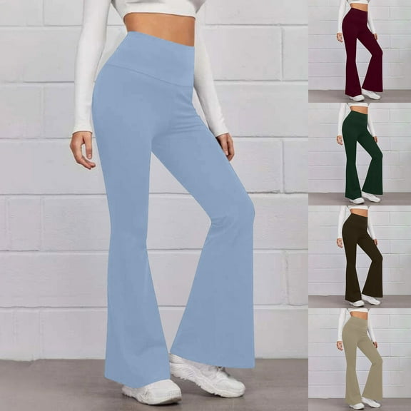 Kmdttou Women's Yoga Joggers for Women Solid Color Tight Fitting Hip Shaping Flared Pants Yoga Pants