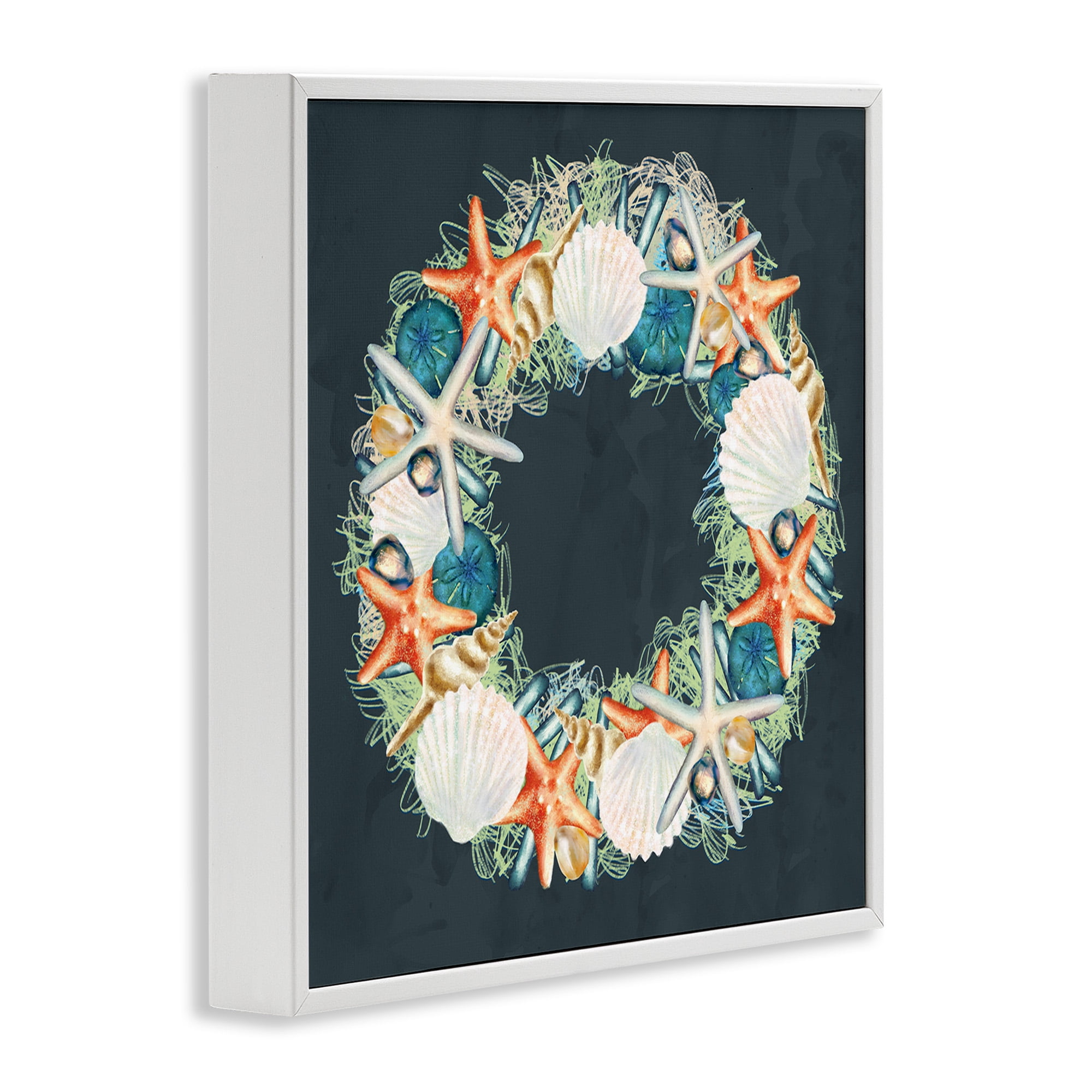 Stupell Industries Starfish and Nautical Seashell Wreath Animals & Insects Painting White Framed Art Print Wall Art, 12 x 12
