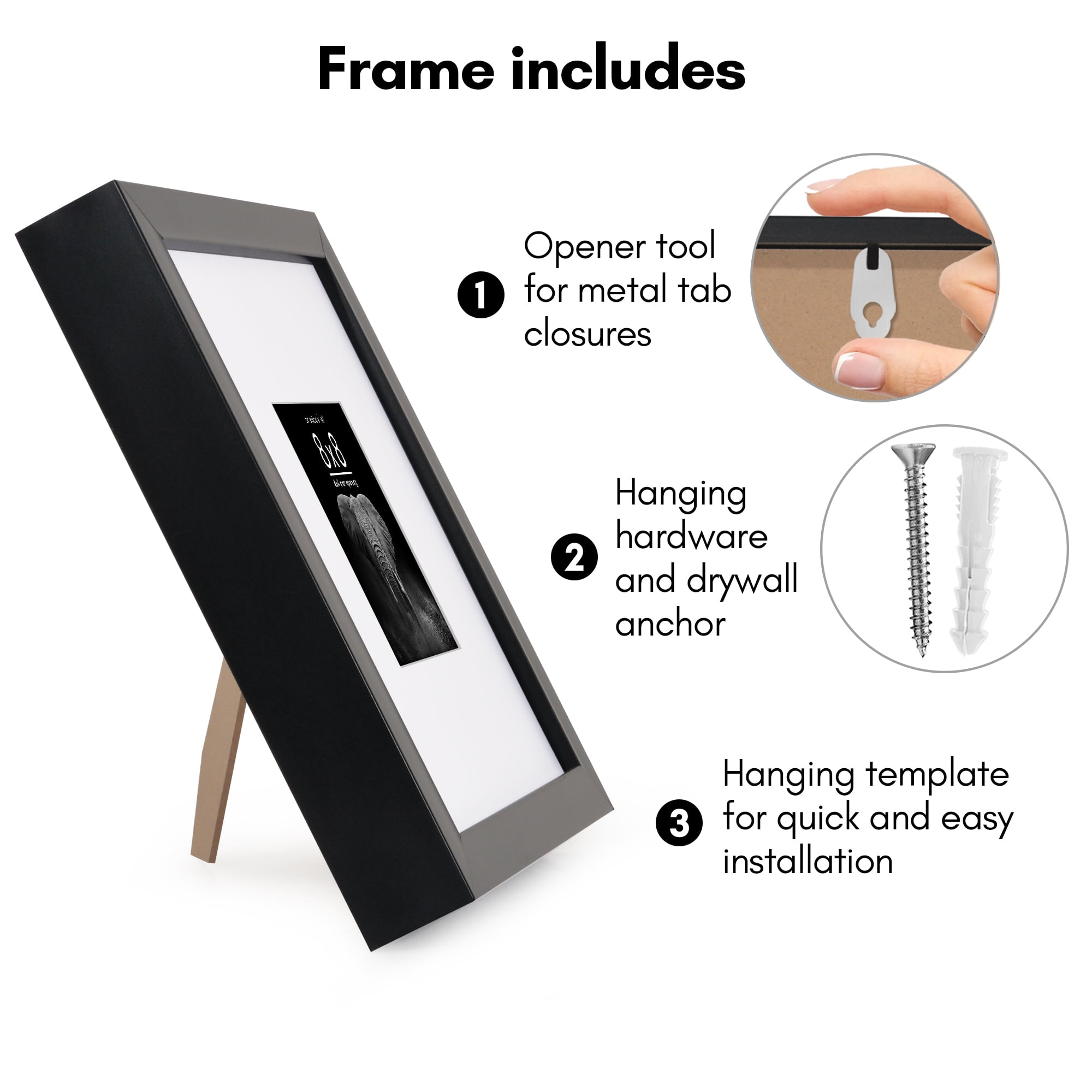 Americanflat 8x8 Picture Frame with Shatter-Resistant Glass with 4x4 Mat Display Photo Soho Collection - Black