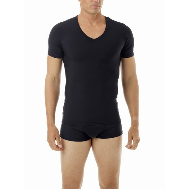 Underworks Mens Microfiber V Neck Light Compression T Shirt Black
