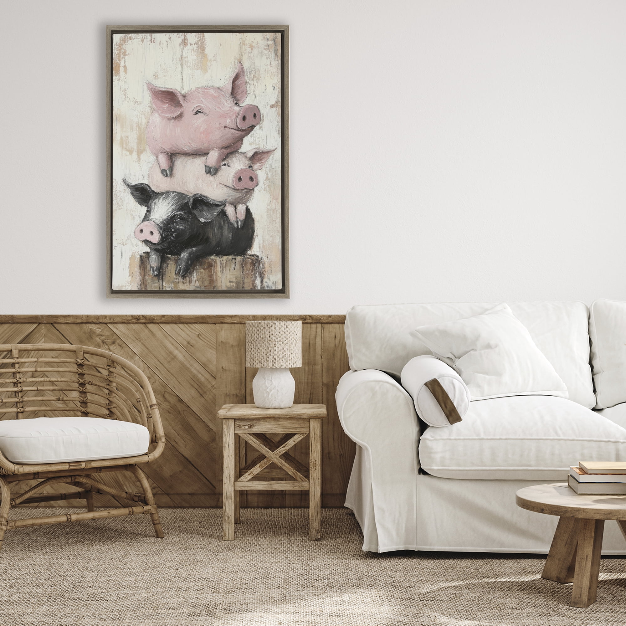 Stupell Industries Pig & Piglet Pile Brown Framed Floater Canvas Wall Art, design by Tina LeCour