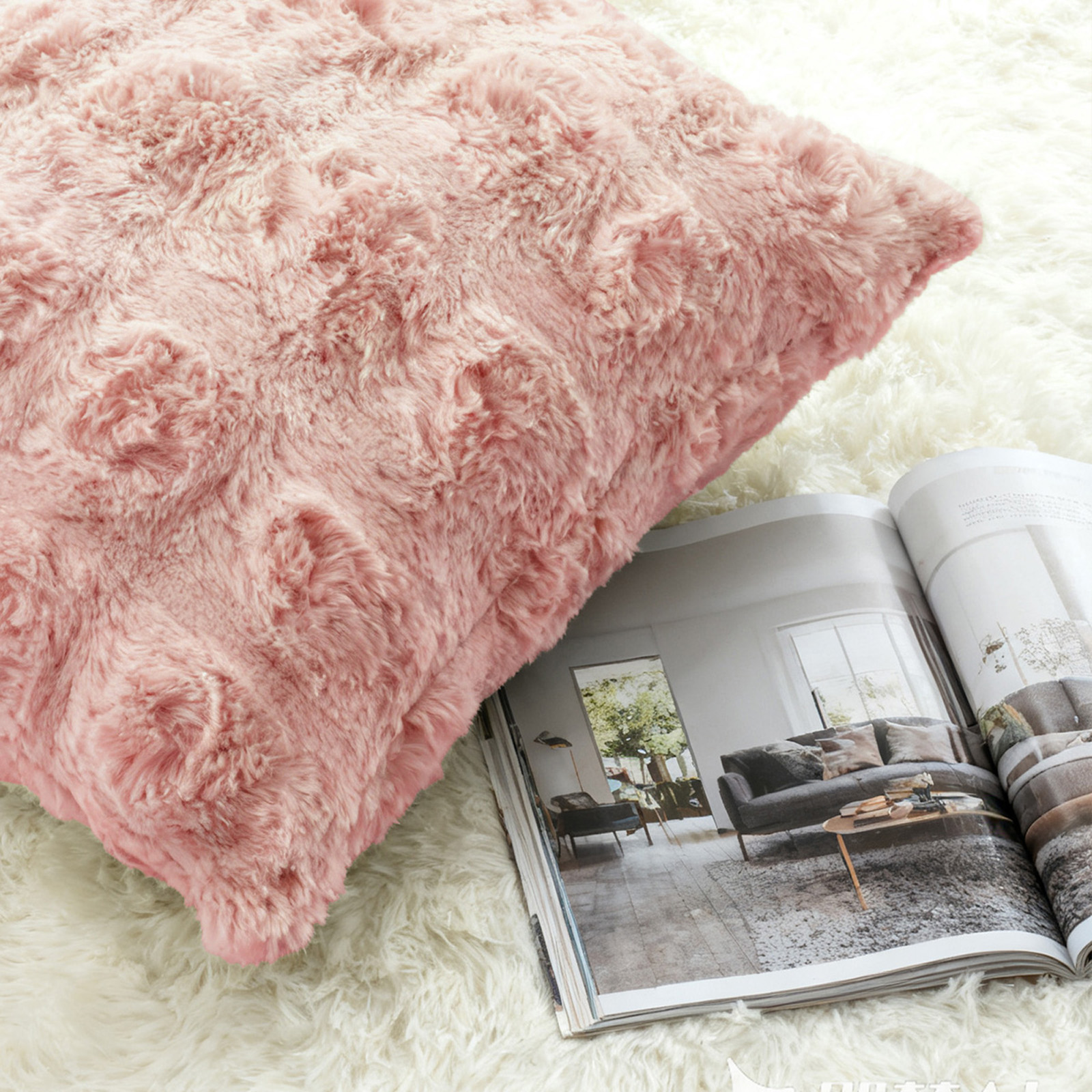 Sanmadrola Pillow Covers 18x18 Fluffy Faux Rabbit Fur Decorative Throw Pillows Case, Shaggy Decorative Cushion Covers for Sofa, Bedroom, Living Room, Cozy Home Décor, Set of 2