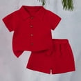 thumbnail image 2 of CPNG Toddler Baby Boys Girls Summer Sports Clothes Solid Color Short Sleeve Lapel Button Shirt and Shorts 2Pcs Set(Red,6-12 Months), 2 of 9