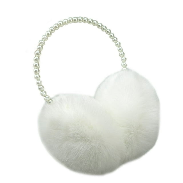 Women Earmuff Imitation Pearl Decor Faux Rabbit Fur Plush Solid Color Non-slip Ear Protection Comfortable Autumn Winter Girls Ear Warmer for Going Out
