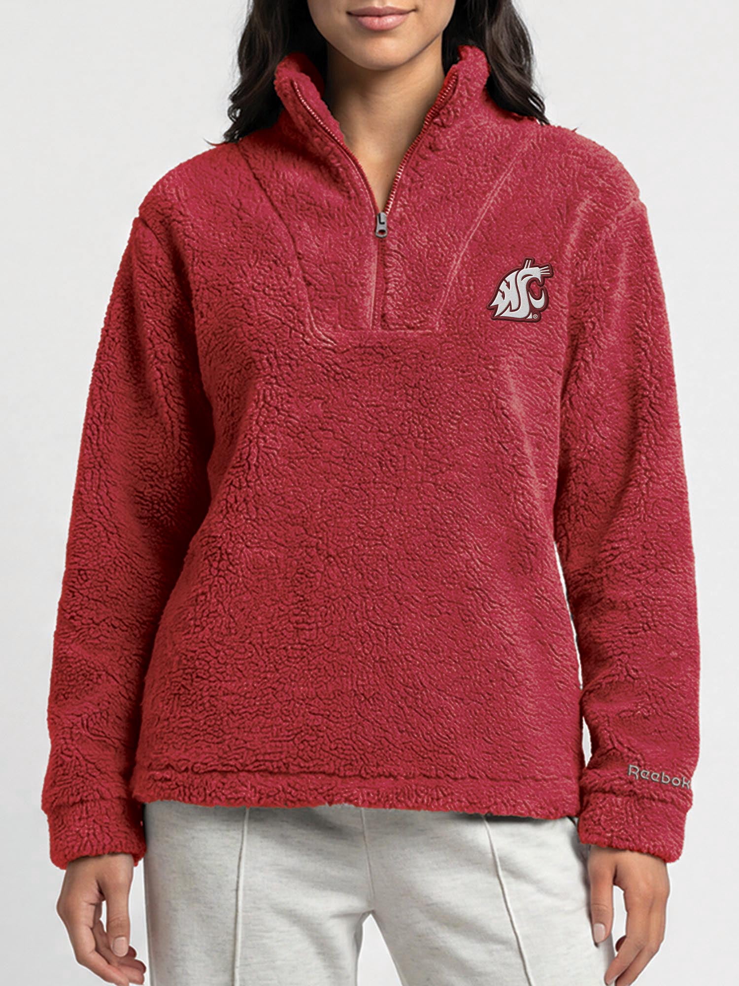 Washington State Cougars Reebok Womens Relaxed Fit Qtr Zip Sherpa Pullover