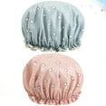 thumbnail image 2 of Shisuyan 2pcs Double-layer Printed Shower Waterproof Bath Caps Eva Bathing Hat Beauty Caps For Woman (Pink Cat + Blue Cat), 2 of 8