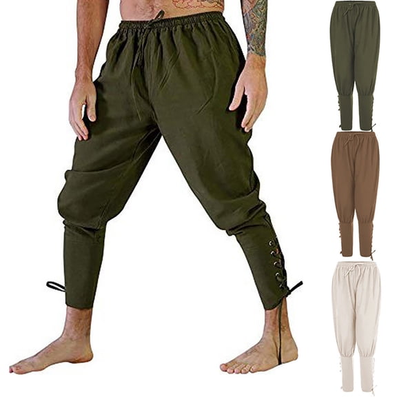 BVWKPCV Men's Ankle Banded Pants Medieval Viking Navigator Pirate Costume Trousers Renaissance Gothic Pants Green M