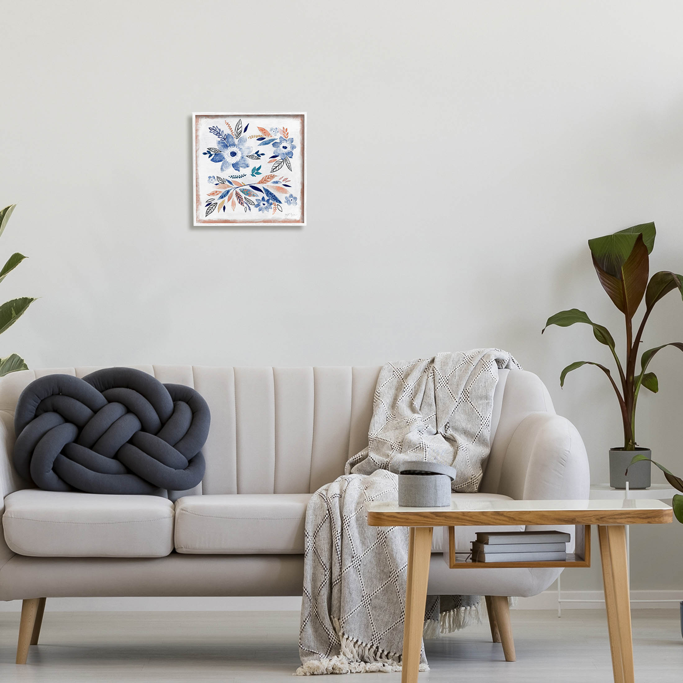 Boho Flower Leaf Arrangement Botanical & Floral Graphic Art White Framed Art Print Wall Art