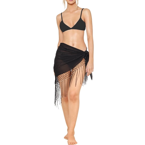 HAPPY BAY Women's Beach Bikini Wraps Sarong Coverup Wrap Skirt Bathing suit Swimwear Swimsuit Coverup for Women One Size Short Charcoal