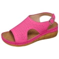 thumbnail image 5 of Rokment Women's Platform Wedge Orthopedic Walking Sandals 2026 Summer Stylish Breathable Leather Peeptoe Slingback Gladiatoor Non Slip Work Shoes Hot Pink Size 7, 5 of 6