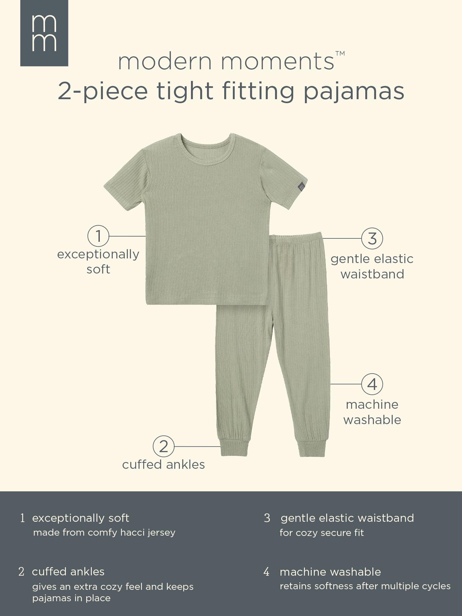 Modern Moments by Gerber Toddler Neutral Super Soft Tight Fitting Pajama Set, 2-Piece, Sizes 12 Months - 5T