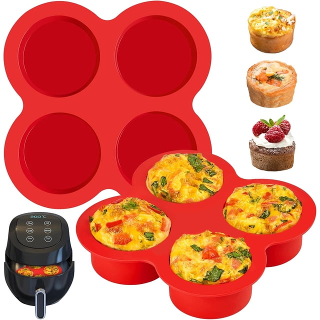 Molde de silicona antiadherente para freidora de aire (paquete de 2), 4 tazas, para huevos, cupcakes, muffins, tartas, frittatas y quiches.