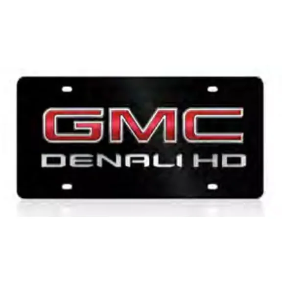 Black GMC Denali HD Logo Red Fill Lazer Tag Etched Premium Acrylic License Plate