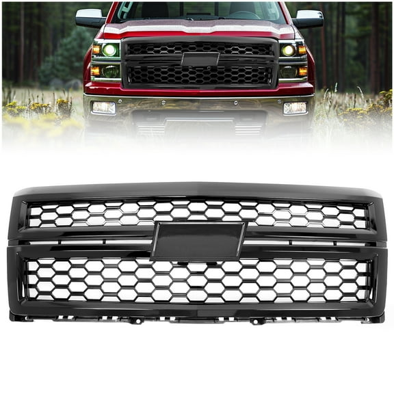 Kojem Front Grille Upper Mesh Grill Honeycomb Replacement for 2014 2015 Silverado 1500