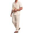 thumbnail image 2 of GENTS BLISS Men 2 Piece Set Linen Outfit Casual Short Sleeve Button Down Shirt and Linen Pants, 2 of 10