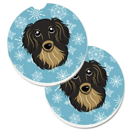 

Snowflake Longhair Black & Tan Dachshund Set of 2 Cup Holder Car Coaster