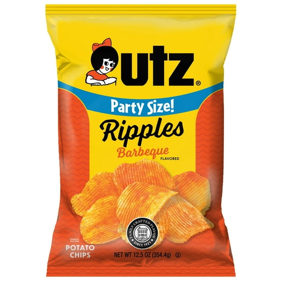 Utz Ripples Barbeque Potato Chips, Gluten-Free, Party Size, 12.5 oz