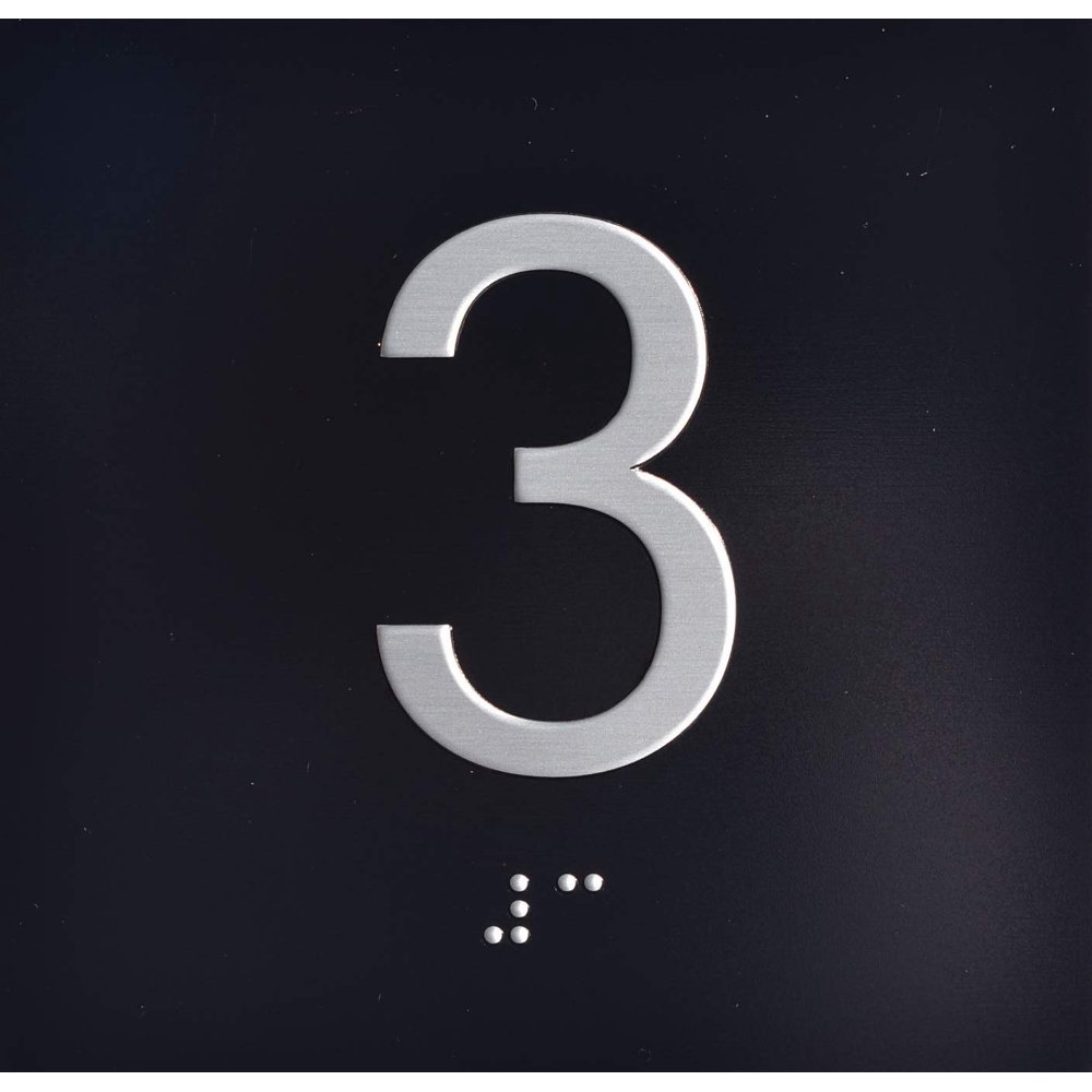 3RD Floor Elevator Jamb Plate Sign with Braille and Raised Number