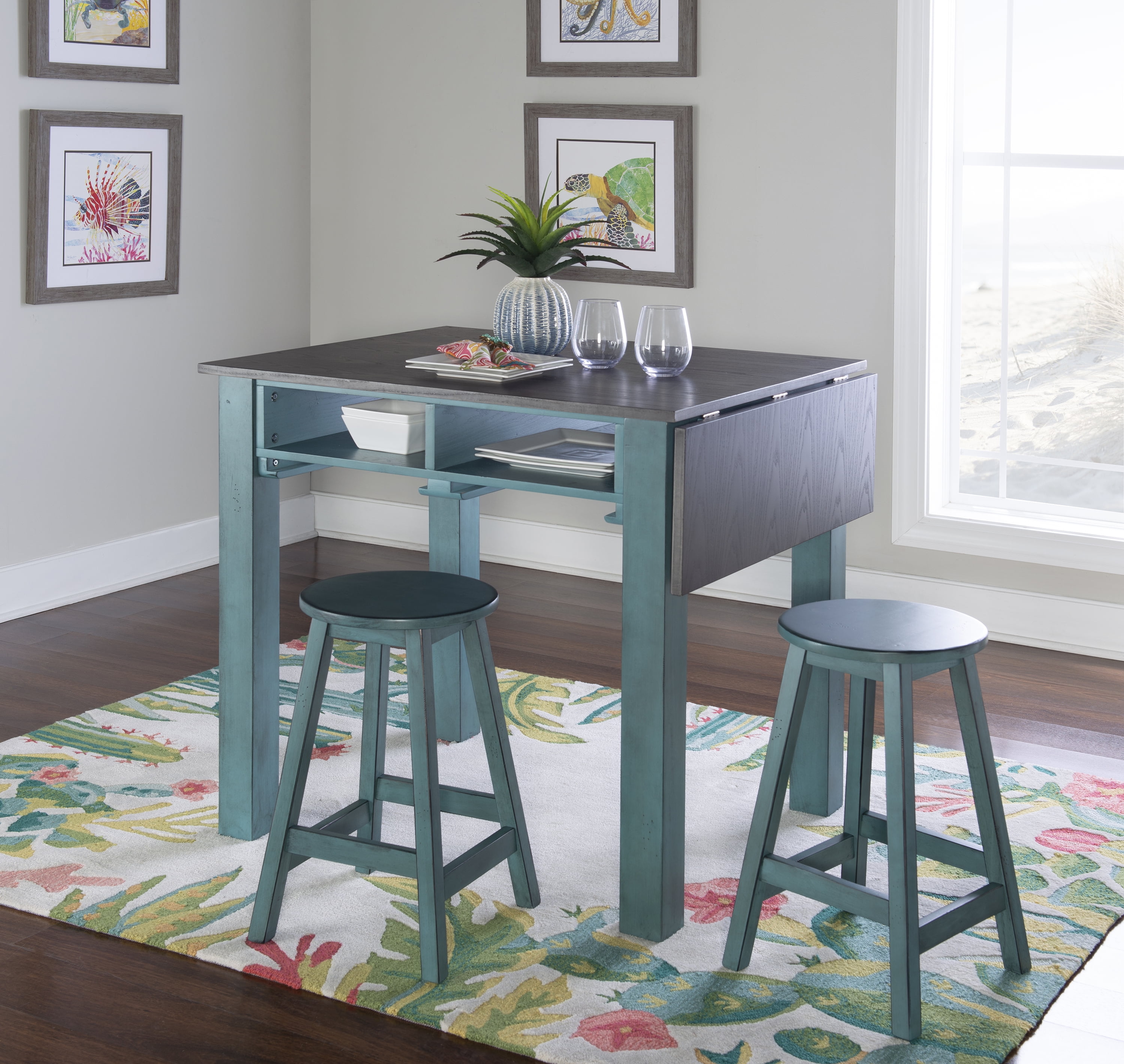 Powell Ian Counter Stool, Teal and Gray, Set of 2