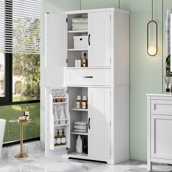 Modern Storage Cabinet with Adjustable Shelf, Anti-Tipping Design, White
