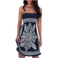 thumbnail image 1 of Fesfesfes Boho Robe pour les Femmes Plissé Tube Top Bustier Mini Robe Vintage Imprimé Floral Robe de Printemps Décontractée de la Robe de Plage Épaule, 1 of 8
