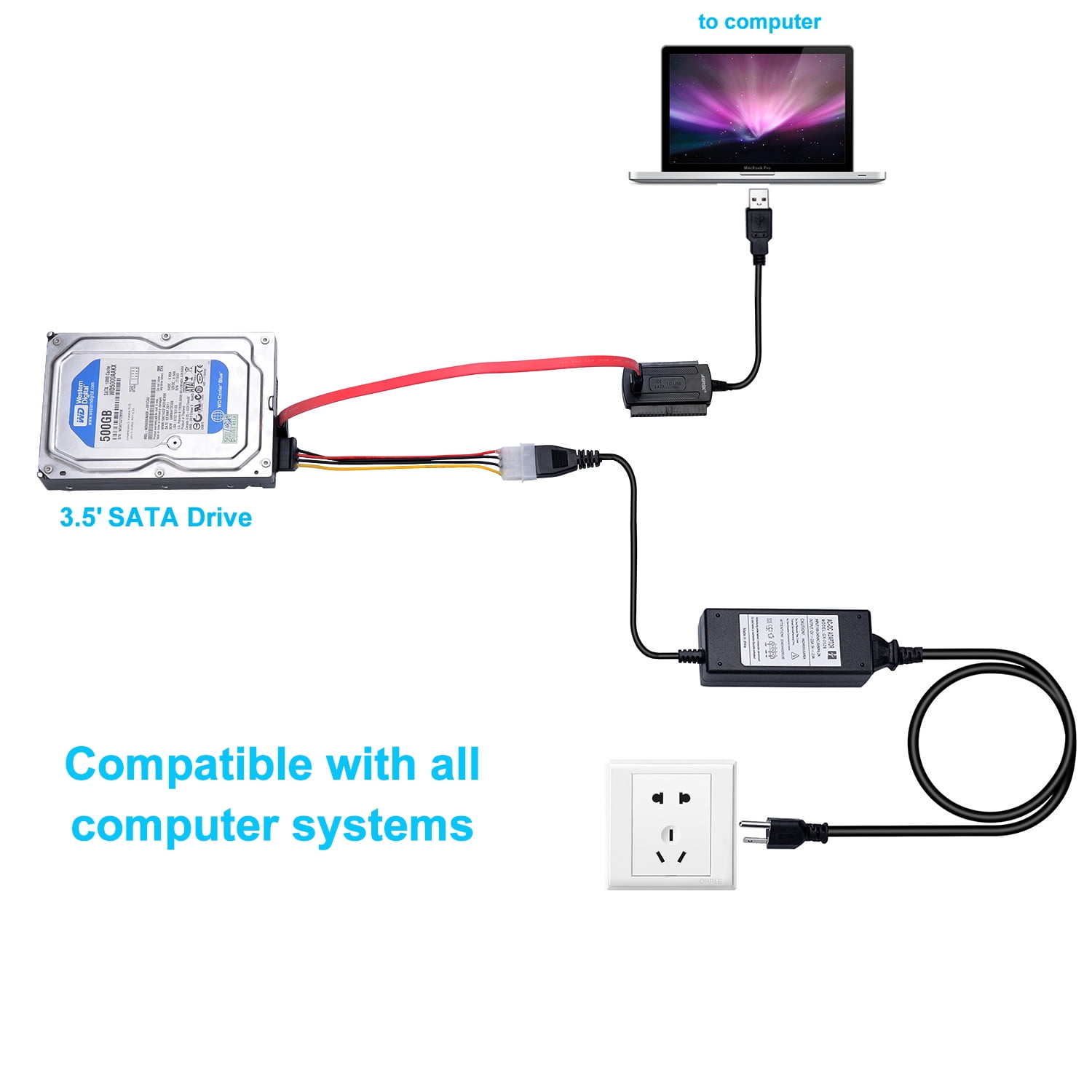USB 2.0 to IDE SATA S-ATA 2.5 3.5 Hard Drive HD HDD Converter Adapter Cable New