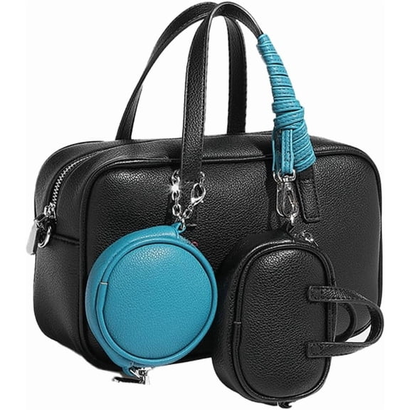 Small Vegan Leather Purse for Women Vintage Boston Bags Shoulder Crossbody Purse Ladies Y2k Satchel Handbag 3pcs