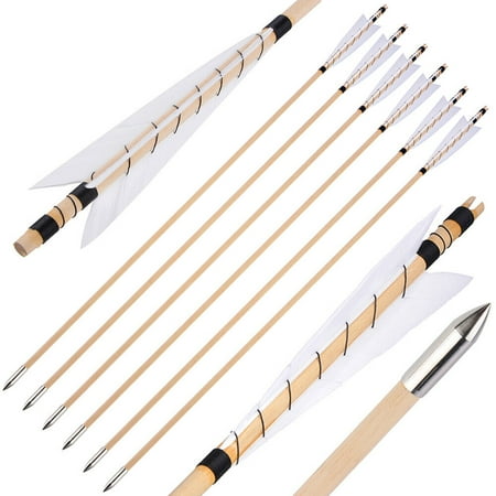AME 32 inch Traditional Wooden Arrow 8mm 5 inch Turkey Feather Archery Recurve Bow Longbow(12pcs)