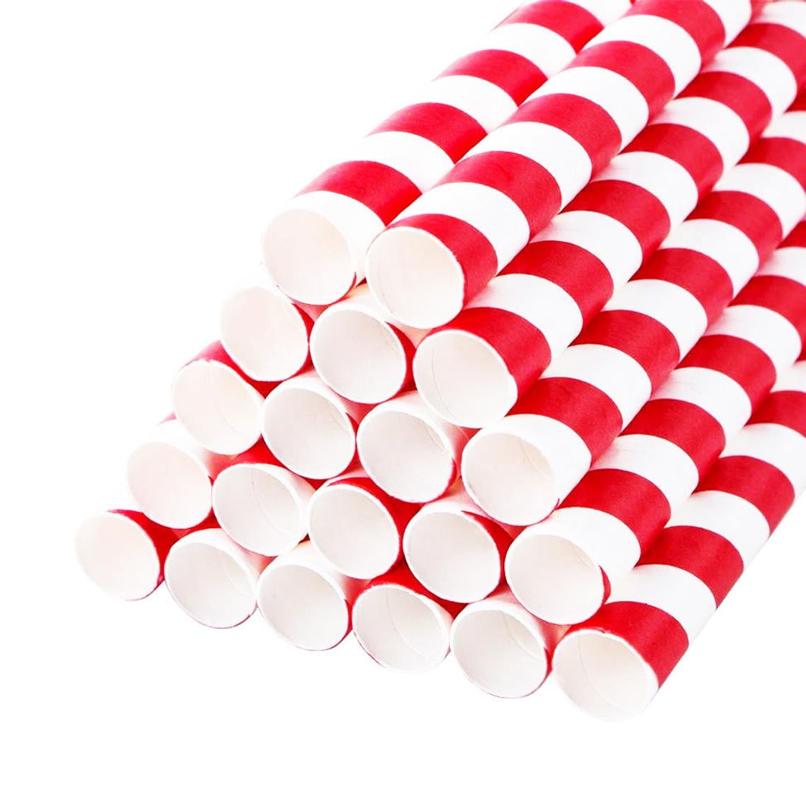 Cherry Pattern Paper Straws - Red White Green - Stripe Paper Straws - 100  Pack Outside the Box Papers