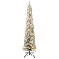 JoanKaren 6' Pre-Lit Snow Flocked Artificial Christmas Tree with 250 Warm White LED Lights,Pencil Slim Design