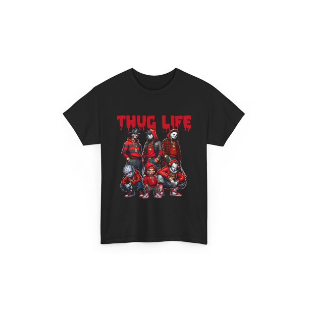 【100% Cotton】Thug Life printed T-shirt, casual round-neck short-sleeved T-shirt, fashionable T-shirt, streetwear T-shirt, men's top made of sweat-resistant and odor- fabric T