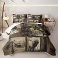 thumbnail image 2 of Feelyou Vintage Wood Deer Pike Fishing Quilt Full for Men Boys, Rustic Cabin Pine Tree Wildlife Full Bedspread Sets, Brown, 3pcs, 2 of 7