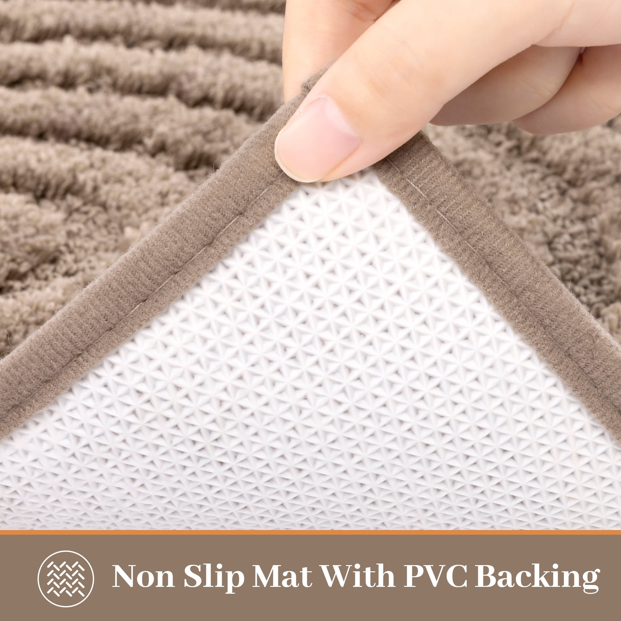 Vaukki Geometric Bathroom Rug Set of 3 Microfiber Soft Absorbent Non Slip Bath Rugs for Bathroom，(18"x26"+20"x47"+20"x24"，Brown)