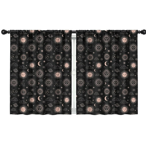 Blackout Kids Curtains,Black Sun Moon Cloud Planet Pattern Childrens Insulated Curtains Set Of 2,Bedroom Essentials,Toddler Room Decor 42x54in(106x137cm)