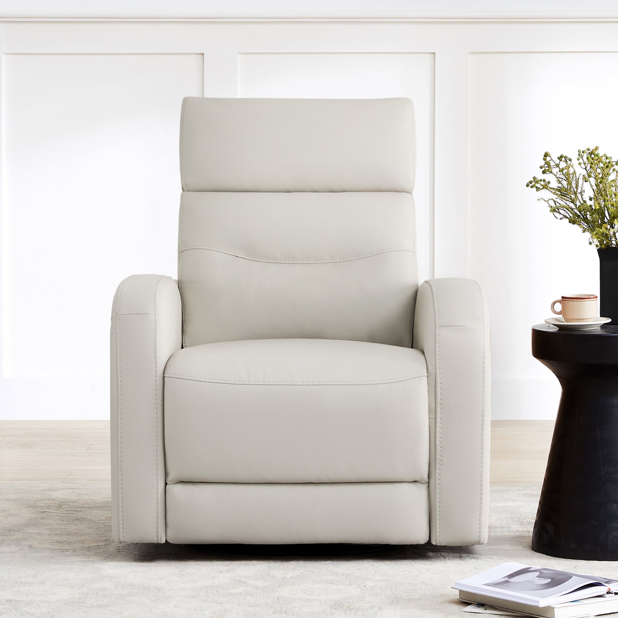 Spruce & SpringPower Swivel Glider Recliner with USB Charging for Home Theater, Cream