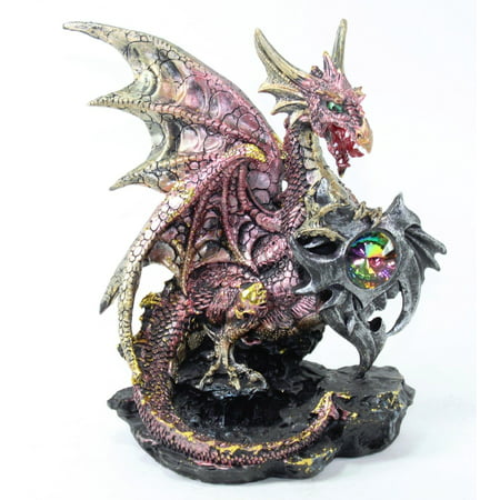 Mythical Hand Paint Pink Dragon Statue with jewel Dark Legend Halloween Medieval Magical Party Home Decor Gift