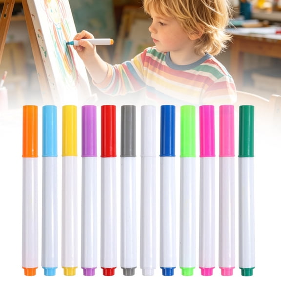 12 Pack Fine Point Dry Erase Markers, Assorted Color Quick Dry Erasable Pens for Whiteboard Glass Office Home Meeting Use