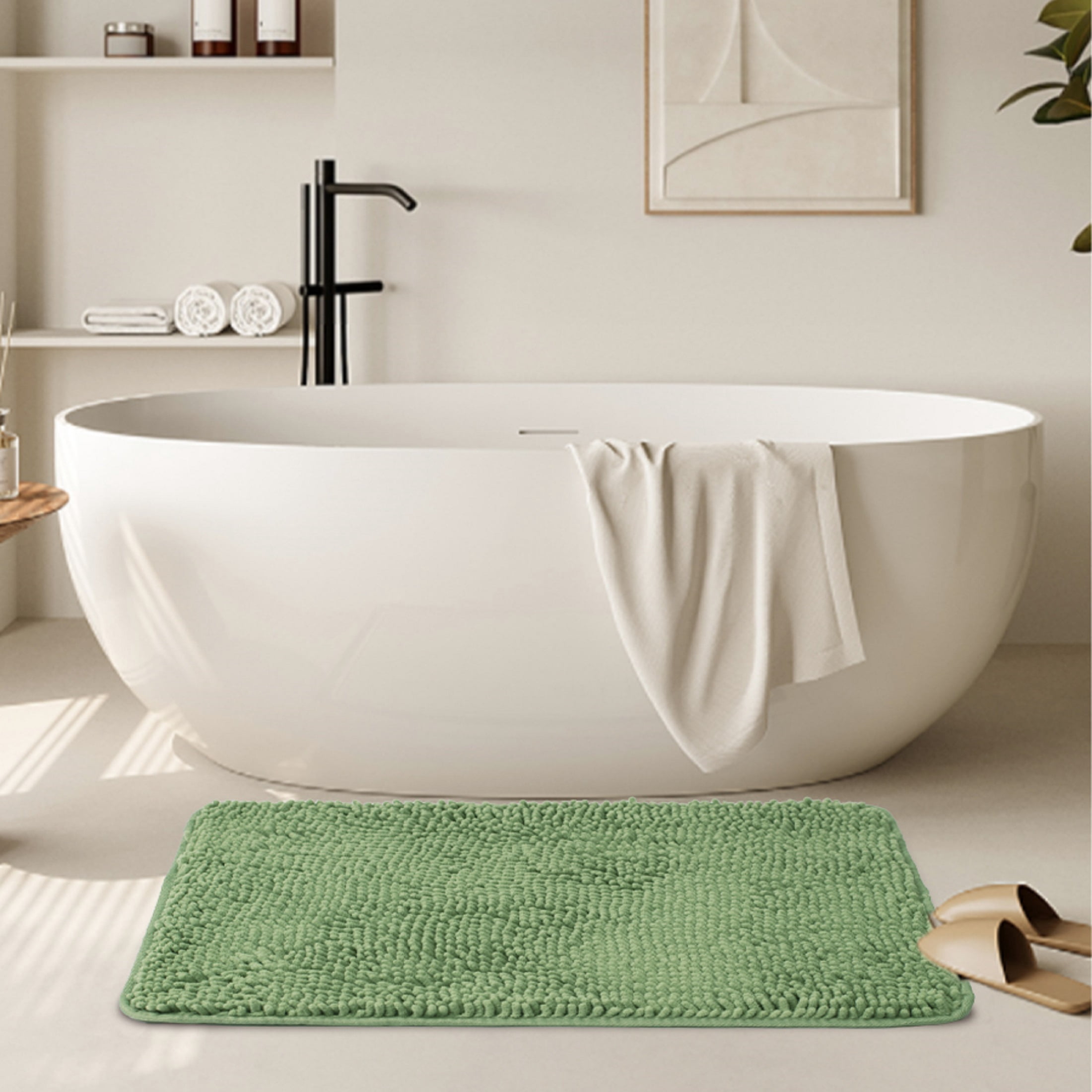 Niubya Bathroom Rug, Contour Toilet Bath Rugs, Non-Slip Floor Mat With Rubber BackingMachine Wash and Dry, 32x20, Green