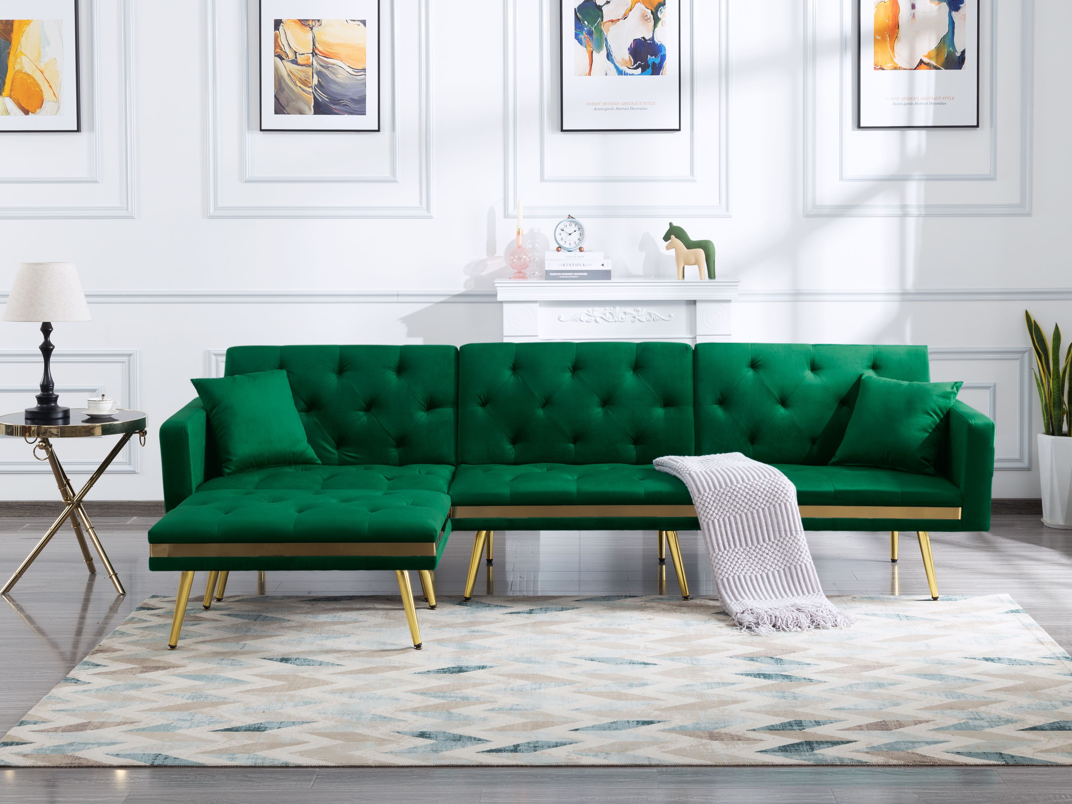 108.7" Convertible Sectional Sofa Couch, Modern Oversized Velvet Fabric