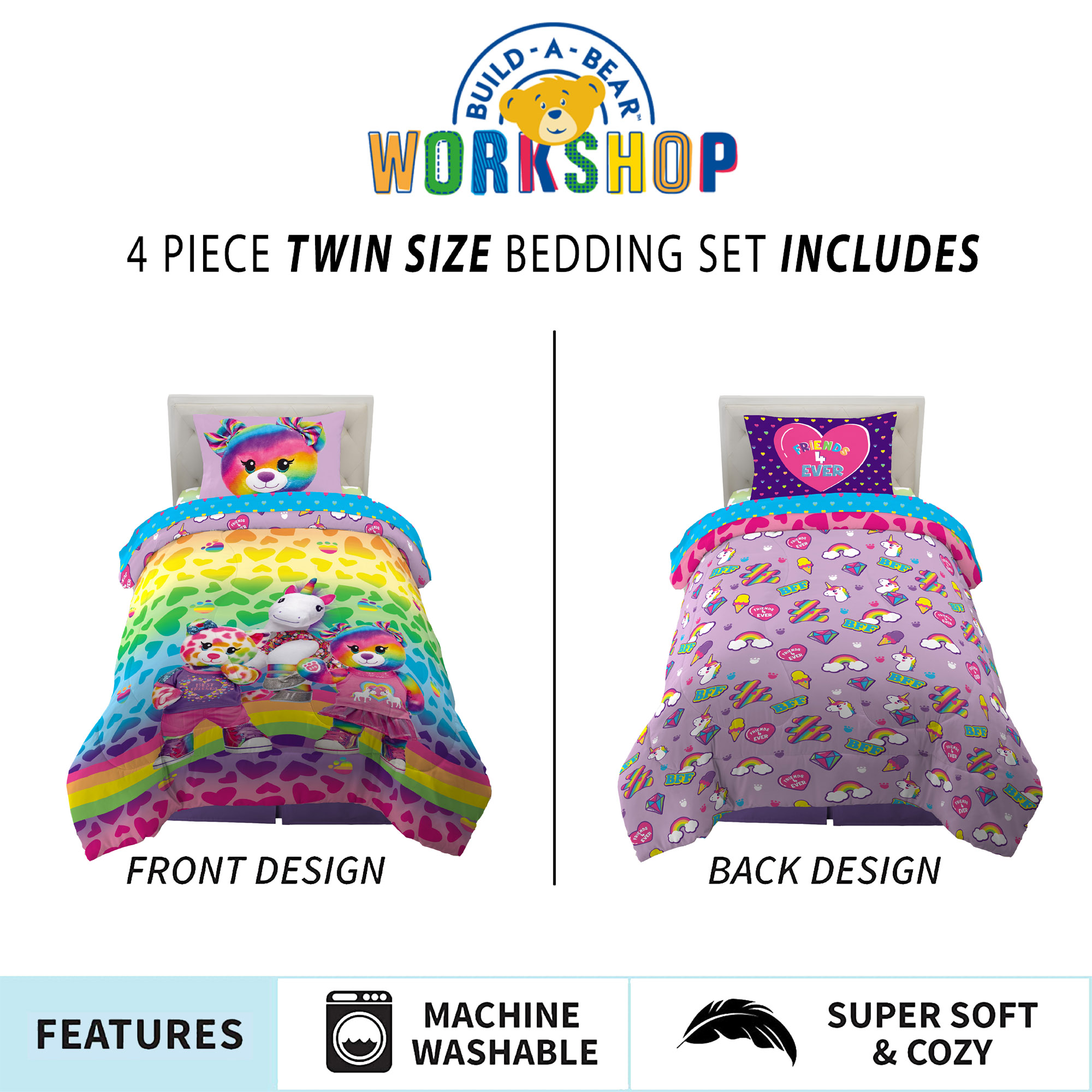 Build-A-Bear Workshop Kids Twin Bed in a Bag, Comforter and Sheets, Multicolor - image 5 of 10