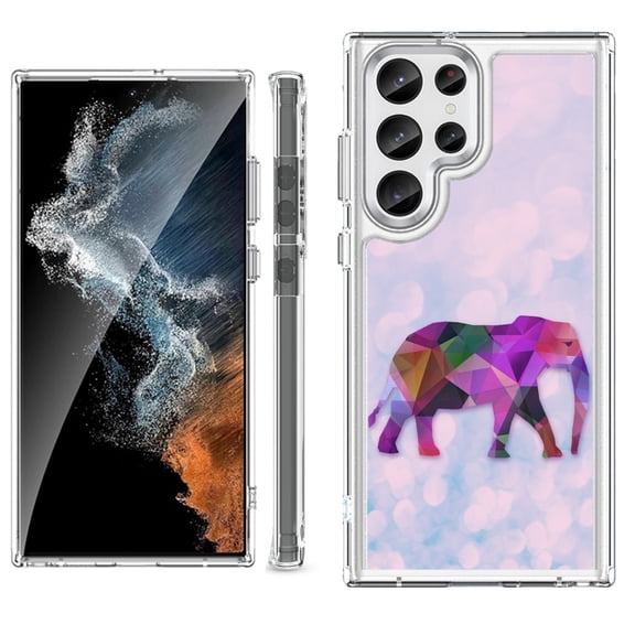 Shockproof Bumper Phone Case for Samsung Galaxy S23 Ultra 5G, by OneToughShield ® - Elephant /Polygon