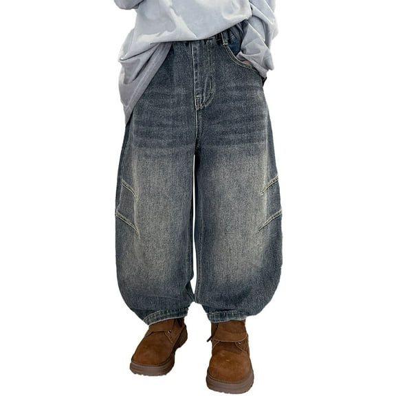 Tiijoy Boys Loose Fit Pull On Jeans Casual Straight Leg Denim Pants for Kids, Sizes 4-5