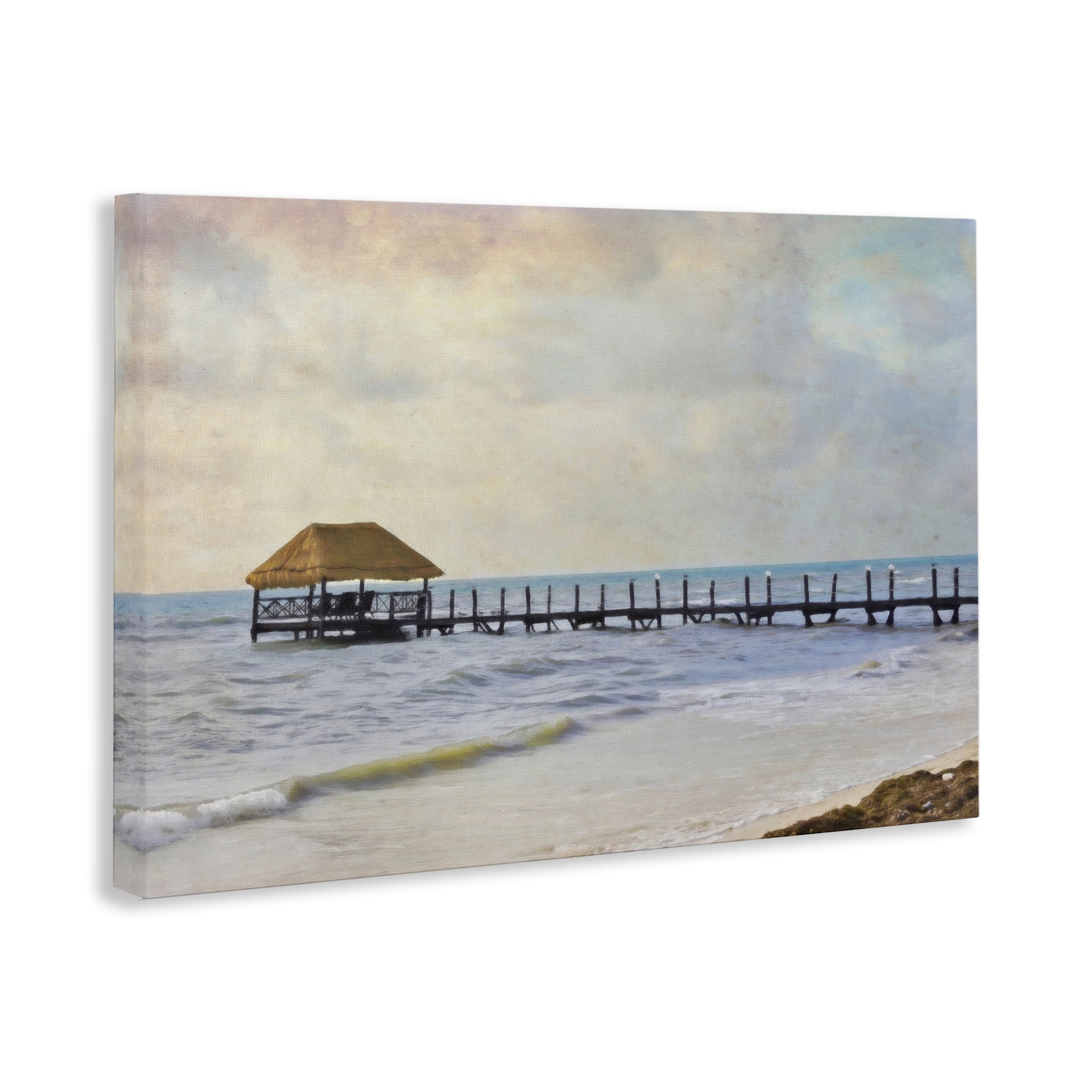 Stupell Industries Paradise Pier Shoreline Nautical & Beach Painting Wrapped Canvas Art Print Wall Art, 24 x 16