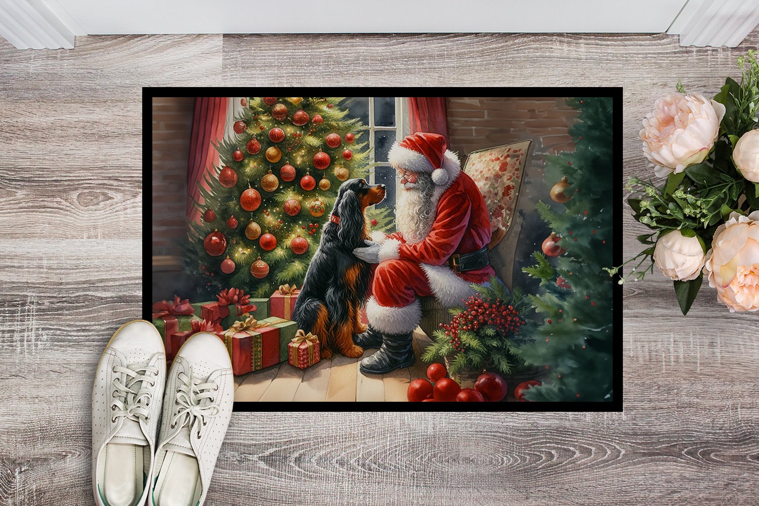 Caroline's Treasures DAC4118JMAT Gordon Setter and Santa Claus Doormat Front Door Mat Indoor Outdoor Rugs for Entryway, Non Slip Washable Low Pile, 24H X 36W
