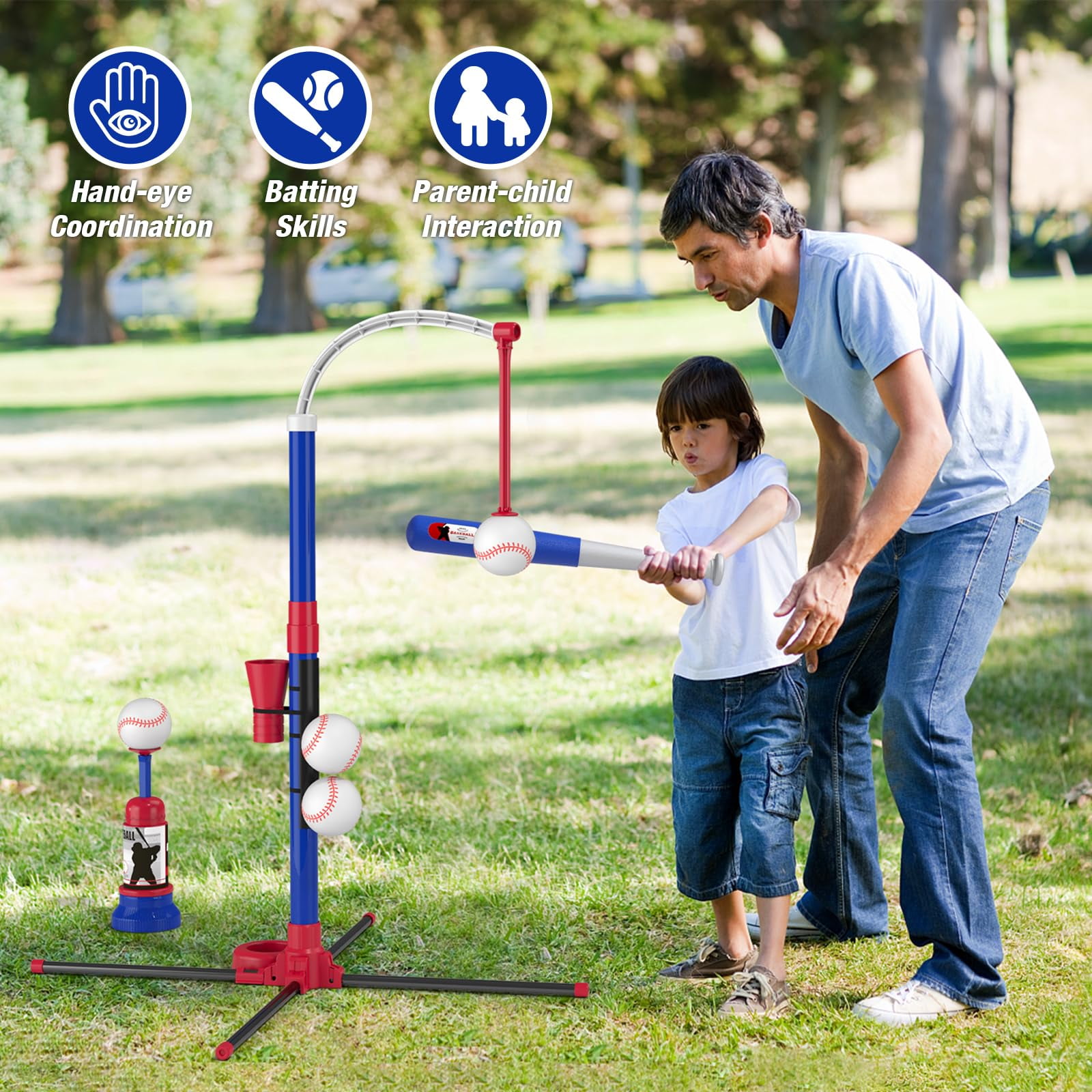 LINXUXIE 3-in-1 Kids Baseball Set, T-Ball Sport Games Toys for Boys & Girls, Birthday Chrismas Gifts for 1-3 3-5  5-8 Year Old