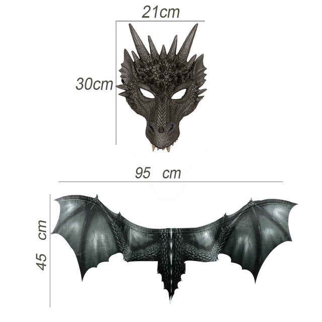 Fiudx Disfraz de Dinosaurio para Halloween, Máscara y Alas de Dragón para Cosplay, Perfecto para Fiestas y Representaciones Teatrales, Versátil para Mascaradas, Carnaval y Halloween, Incluye Máscara