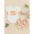 thumbnail image 2 of Nygoyerh Baby Girls Summer 3Pcs Outfits Short Sleeve Letter Print Short Sleeve Romper + Fruit Print Shorts + Headband 3M 6M 12M 18M Newborn Infant Cute Shorts Sets, 2 of 9